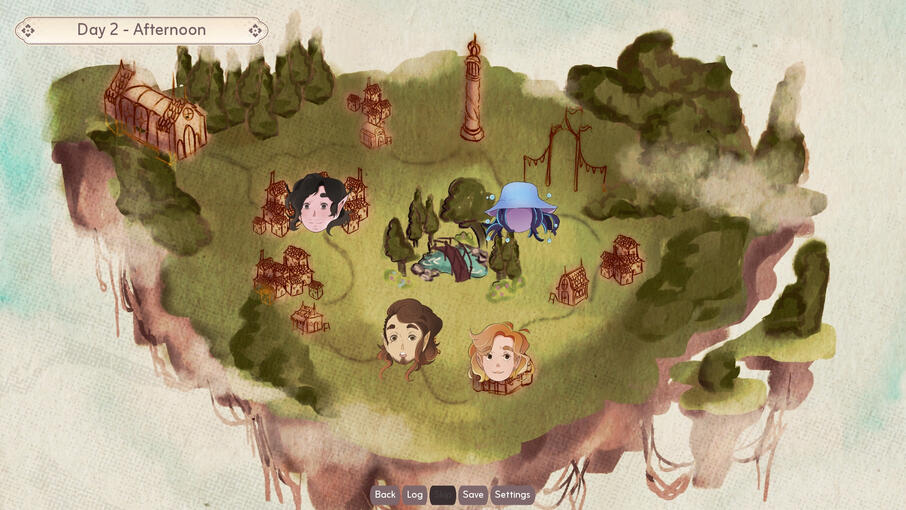 A view of Aerlasta's map in which August, Loire, Dorian, and Lia's icons are visible.